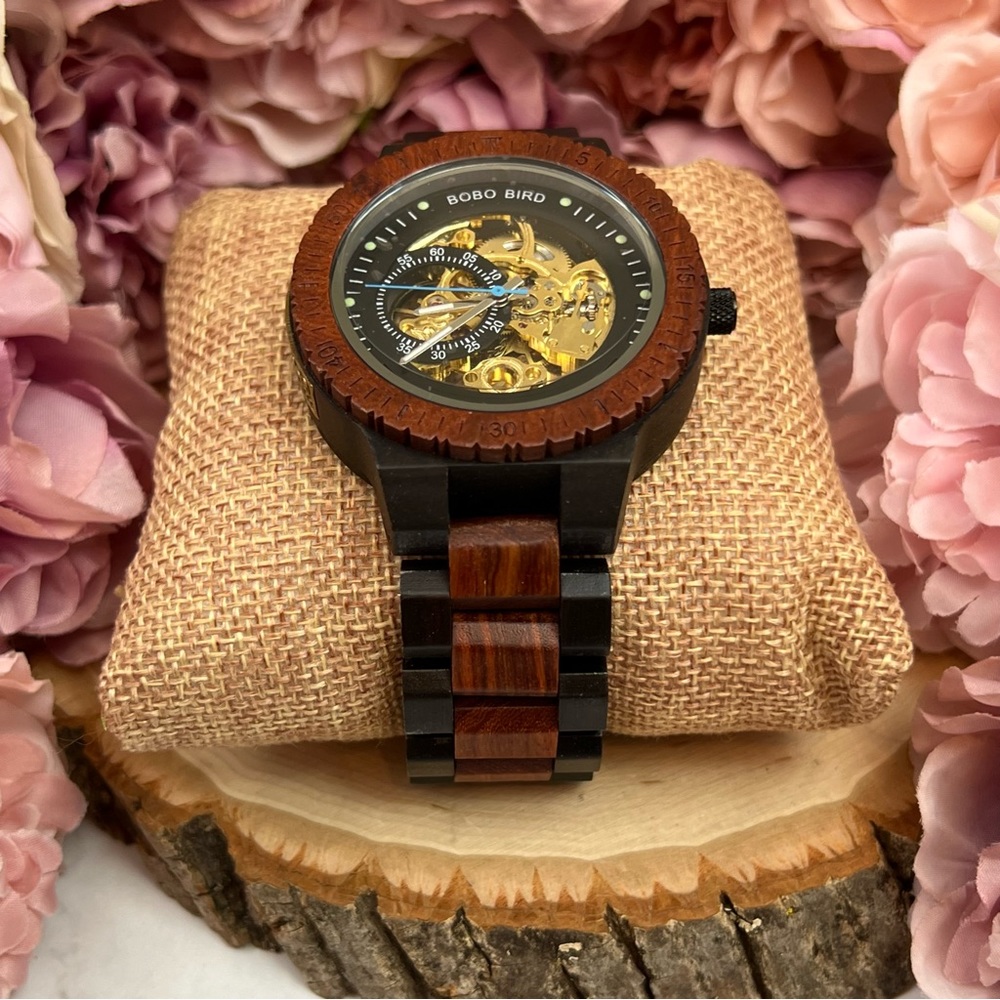 Luxury Ebony & Sandalwood Automatic Kinetic Watch - Picture 7 of 16